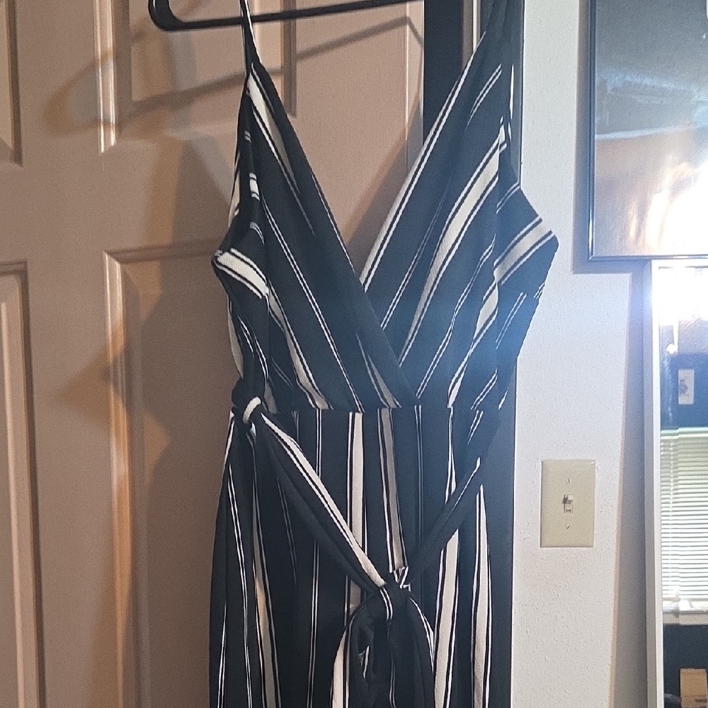 Iris Black and White Striped Wide Leg Jumpsuit